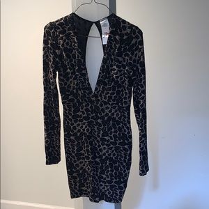 Monaco Plunge Animal Print Long Sleeve Mini Dress